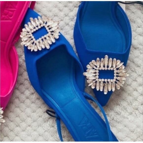 Zara Blue SHIMMERY MID-HEEL SLINGBACK SHOES Size 5 - Picture 1 of 13